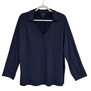 J. Jill Women Wearever Top Navy Blue XS V-Neck Collared Raglan Long Sleeve